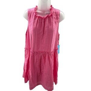 Draper James Pink Sun Dress Cotton Ruffle Neck Womens Size Large NEW